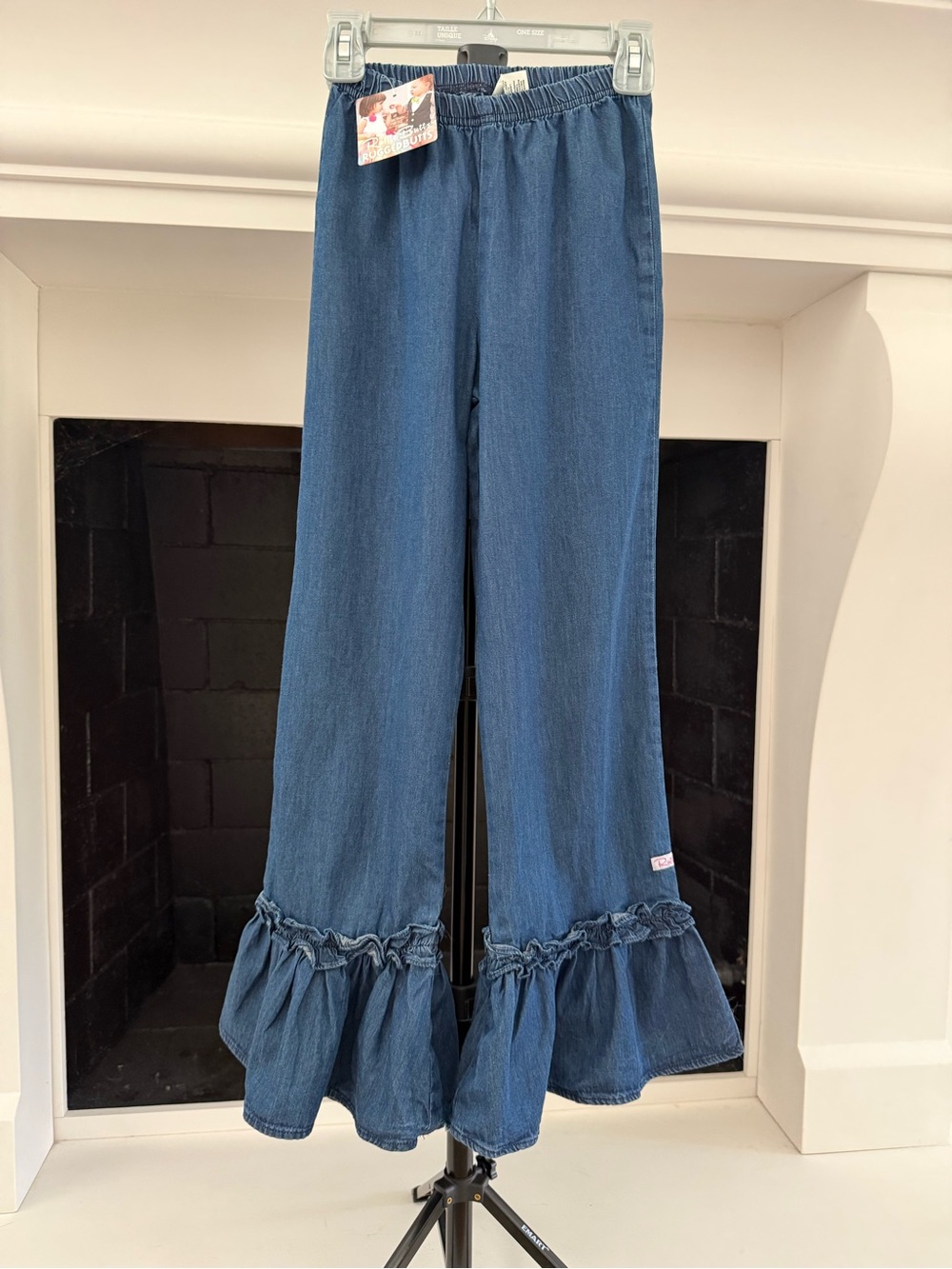 Girls' Ruffle Hem Wide-Leg Denim Jean Pants - Blue- Girls 8 NWT